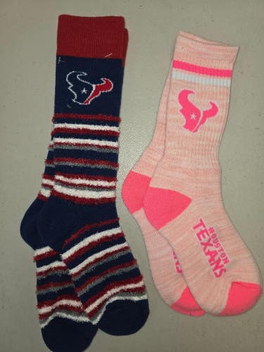 ST41 Mens NFL HOUSTON TEXANS Lot of 2 Crew Socks MEDIUM 5-10 NEW