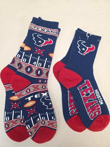 ST47 Mens NFL HOUSTON TEXANS Lot of 2 Crew Socks MEDIUM 5-10 NEW