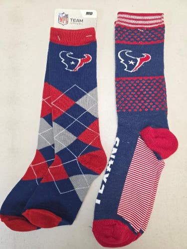 ST50 Mens NFL HOUSTON TEXANS Lot of 2 Crew Socks MEDIUM 5-10 NEW