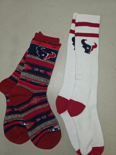 ST53 Mens NFL HOUSTON TEXANS Lot of 2 Crew Socks MEDIUM 5-10 NEW