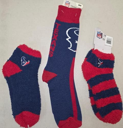 ST59 Mens NFL HOUSTON TEXANS Lot of 3 Crew Socks MEDIUM 5-10 NEW