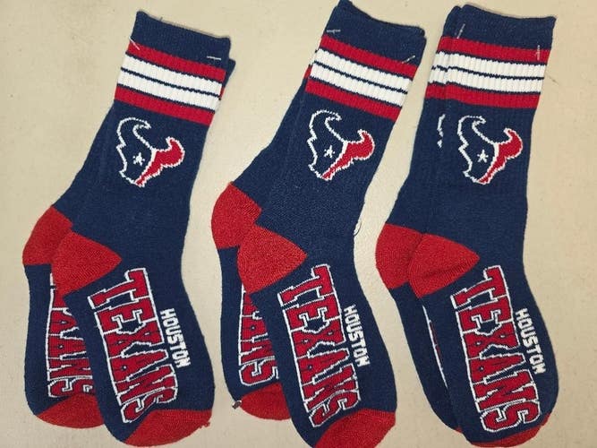 ST61 YOUTH 1-5 NFL HOUSTON TEXANS Lot of 3 Crew Socks NEW
