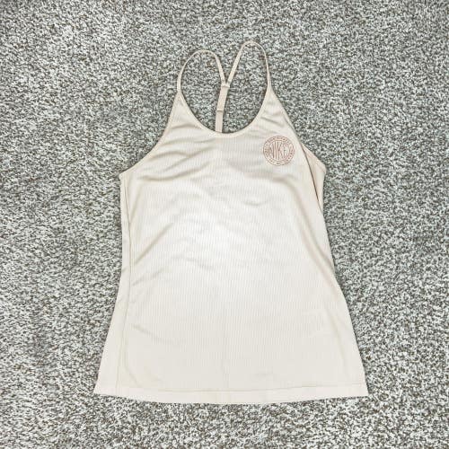 Nike Tank Top Womens Small Beige Dri-FIT Ribbed Adjustable Straps Yoga Gym Shirt