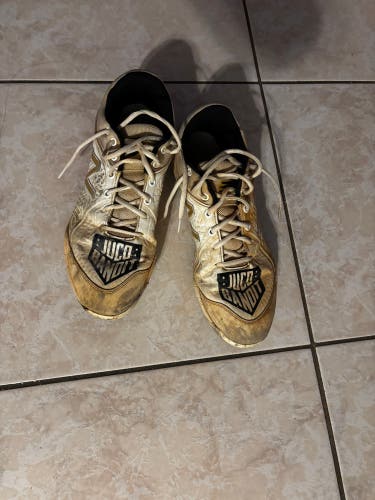 White and Gold King Of Juco baseball Metal Cleats Size 10