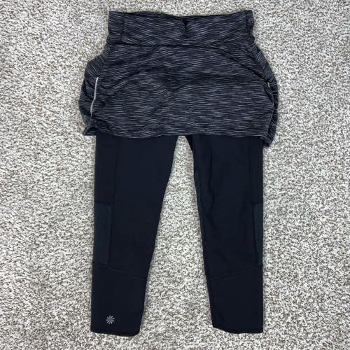 Athleta Pants Women XS Black Striped Contender Skirted Capri Leggings Pocket Run