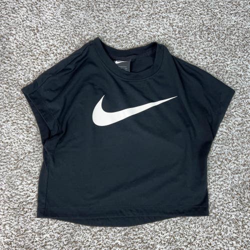 Nike Shirt Womens Small Black Cropped Crew Neck Short Sleeve Swoosh Logo Tee