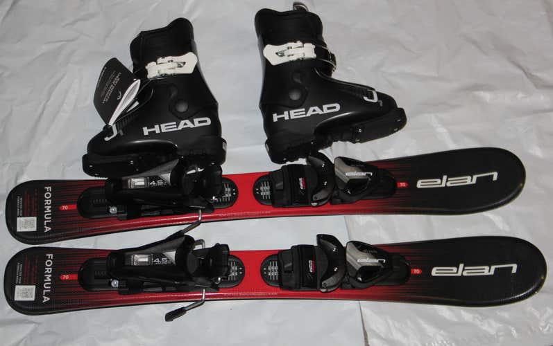 NEW ELAN 2027 formula 70cm kids skis set bindings+ HEAD J1 ski boots 15.5 mondo /US 8