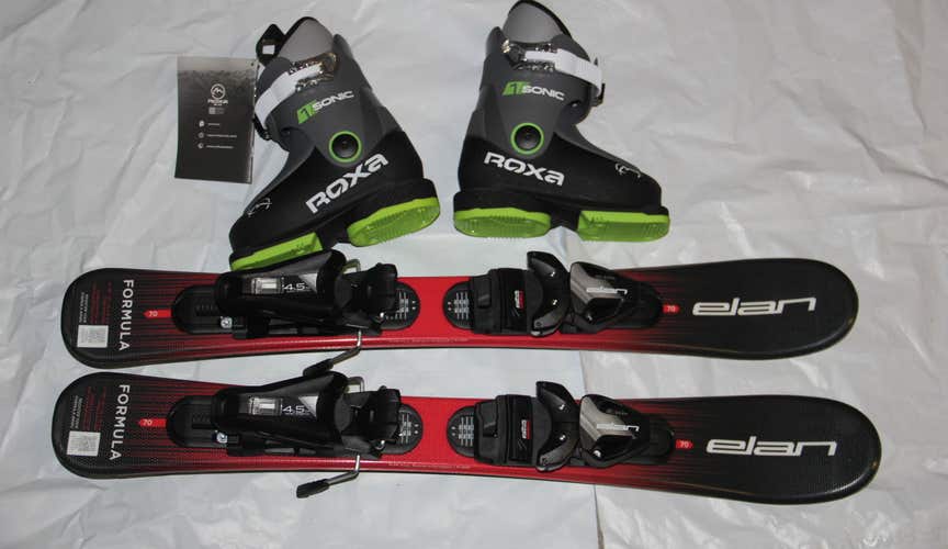 NEW ELAN 2027 formula 70cm kids skis set bindings+ ROXA ski boots 15.5 mondo /US 8