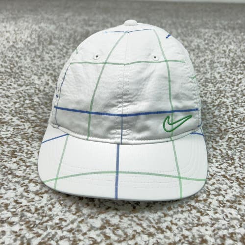 Nike Hat Cap Strap Back Womens One Size White Dri Fit Grid Golf Hat Sport Logo