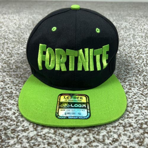 Fortnite Hat Cap Snap Back Mens One Size Black Green Video Game Leader LOGA
