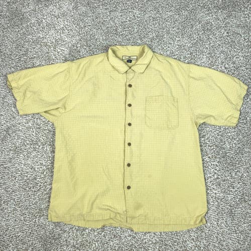 Tommy Bahama Shirt Mens XL Yellow Textured 100% Silk Short Sleeve Casual Top