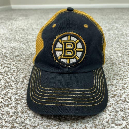 Boston Bruins Hat Cap Flex Mens One Size Black Yellow NHL Hockey Trucker Mesh