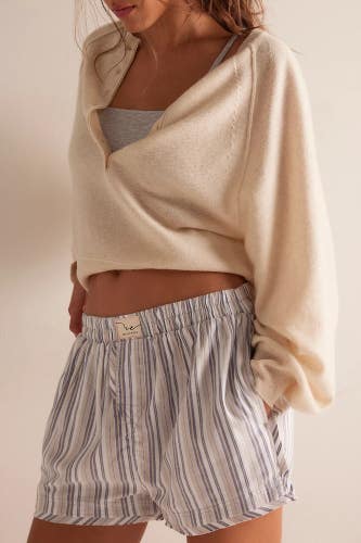 Free People Day To Day Pajama Shorts Womens XS Gray Combo Flannel Boxers GBO3523