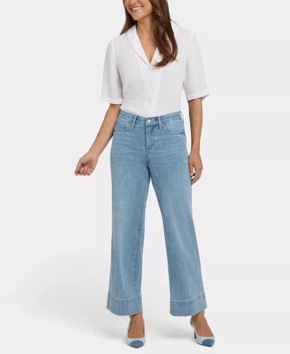 NYDJ Teresa Jeans Women's 8 Blue Denim Cotton Zip Fly Wide Leg Ankle GBO3506