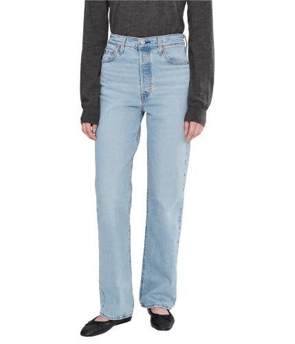 Levi's Premium Ribcage Full Length Straight Jeans Women 26X32 Light Blue GBO3595