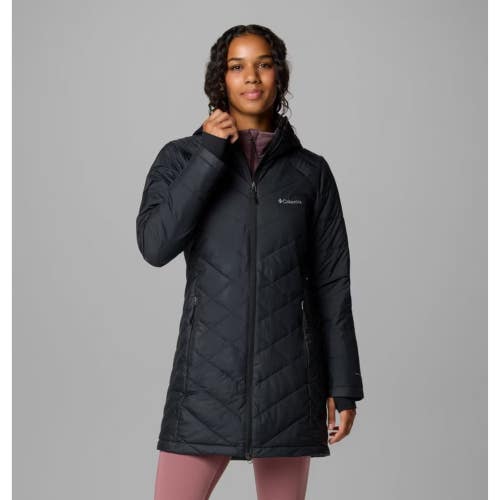 Columbia Heavenly Long Parka Jacket Women's Medium Black Hooded Full Zip GBO3537