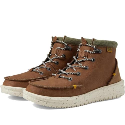 Hey Dude Bradley 40269-267 Kids Walnut Brown Leather Moc Toe Ankle Boots SHOP739