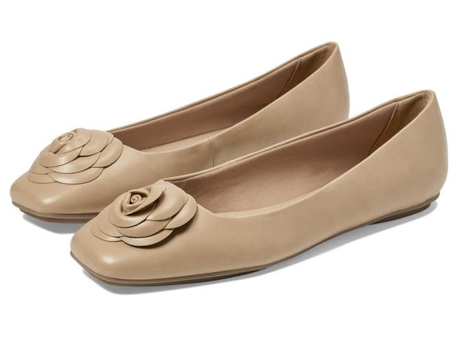 Anne Klein Addison Flats Women's US 9 M Nude Leather Square Toe Slip On ZOGG3927
