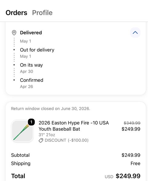 2026 Easton Hype Fire Composite USA Certified Bat (-10) 21 oz 31" (Used)