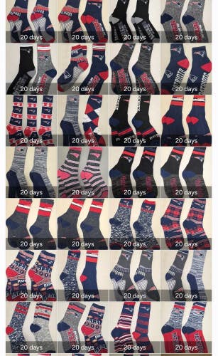 Lot2 Mens NFL NEW ENGLAND PATRIOTS 20 Pairs Socks Lot MED/LG New YES 20 PAIR