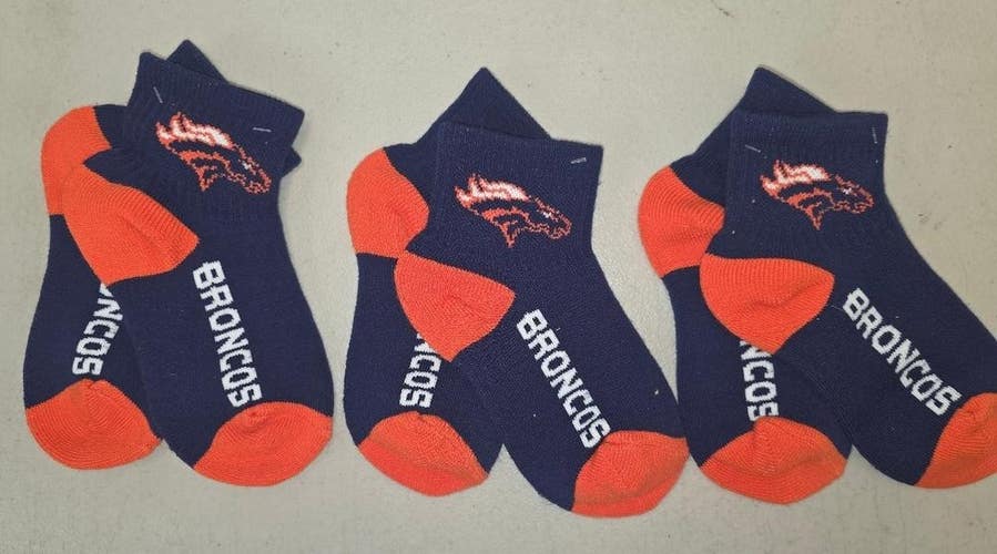 ST72 YOUTH 1-5 NFL DENVER BRONCOS Lot of 3 Crew Socks New