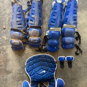 Nike Adult Catcher Gear Set 5pc Blue/White Padded Adj Leg & Chest