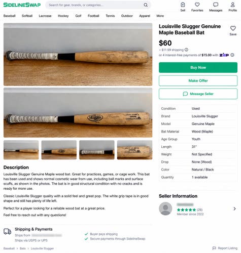 Louisville Slugger Genuine Series Y125 Wood Bat (-5) 22 oz 29" (Used)