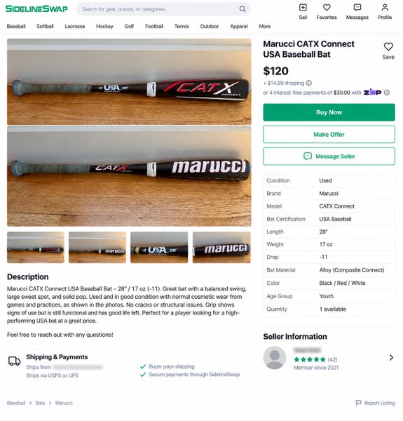 2024 Marucci CATX Connect Hybrid USABat Certified Bat (-11) 17 oz 28" (Used)