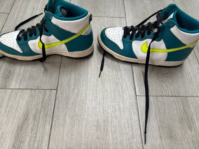 Green White and Neon Nike High Top Dunks