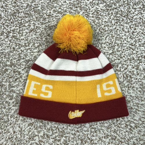 Iowa State Cyclones Hat Beanie Mens One Size Red NCAA Football Nike Pom Knit