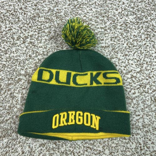 Oregon Ducks Hat Beanie Mens One Size Green Yellow NCAA Football Pom Knit Logo