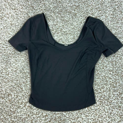 Lululemon Shirt Womens XS Black Scoop Neck Short Sleeve Cropped Align Tee Basic