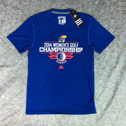 Kansas Jayhawks Mens Shirt Small Adidas Blue Tee Short Sleeve NCAA Golf Top NWT