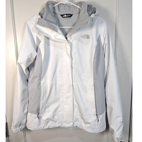 The North Face HyVent 3-in-1 Hooded Jacket Womens Medium White Grey Rain Winter
