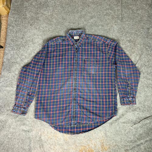 Vintage LL Bean Mens Shirt Extra Large Blue Red Chambray Heavy Cotton HIking ^