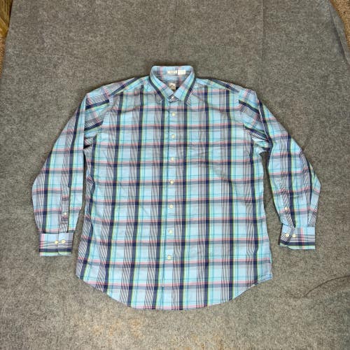 Peter Millar Mens Shirt Extra Large Blue Pink Button Golf Casual Preppy Officex