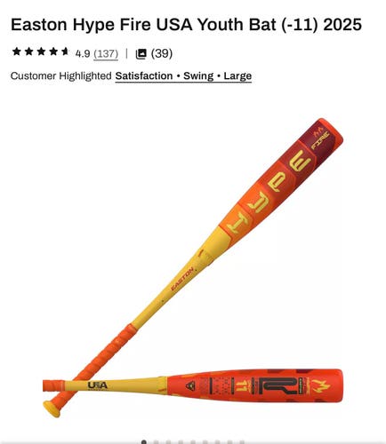 2025 Easton Hype Fire Composite USABat Certified Bat (-5) 20 oz 31" (Used)