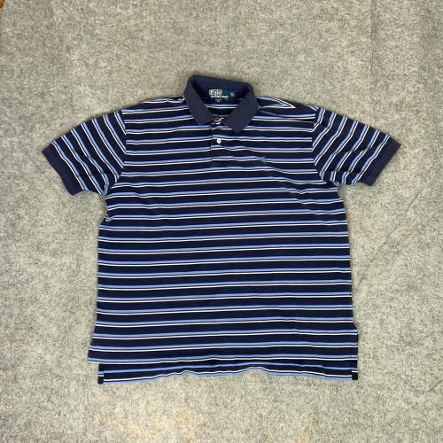 Polo Ralph Lauren Mens Shirt Extra Large Navy Blue Striped Pima Cotton Pony Top