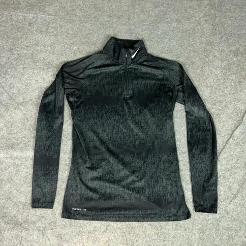 Nike Womens Pullover Large Black Gray Performance Therma Fit Swoosh Athleisure