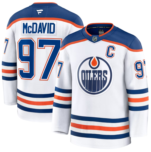 Connor McDavid Edmonton Oilers Fanatics Away Premium Jersey - White - Size 54
