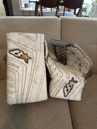 White Intermediate Brian's OPTIK 9.0 Goalie Glove & Blocker Set Regular (Used)