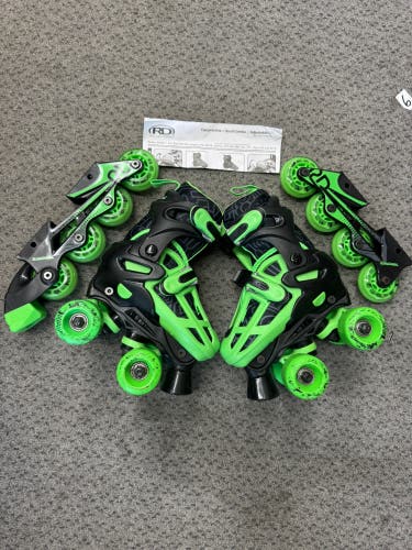 LIKE NEW Roller Derby Falcon size 12-2 Adjustable Inline Skates (Used) plus quad combo