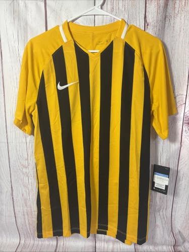 Nike DRY-FIT Men's Ftbll/Socc Stripe Division 4 Jersey Slim Fit,Gold/Blk, M, New
