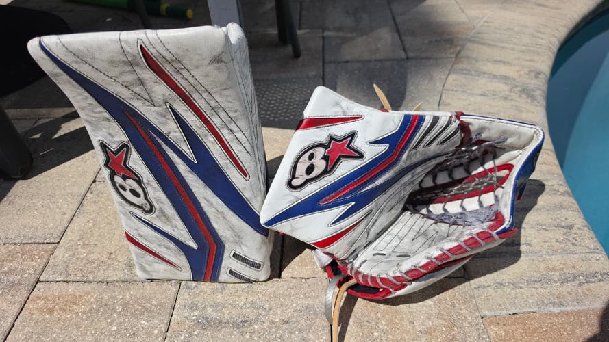 Used Regular Brian's Optik 2 Pro Stock glove and blocker red white and blue