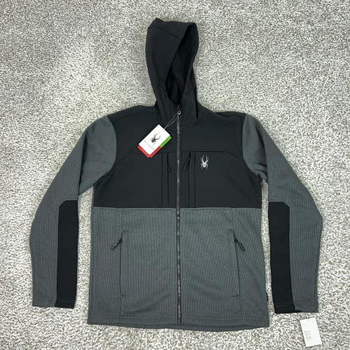 Spyder Jacket Mens Small Gray Black Hooded Full Zip Core Sweater Ski Hiking