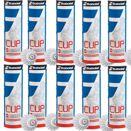 Babolat White Nylon ShuttleCocks, 10 Tubes