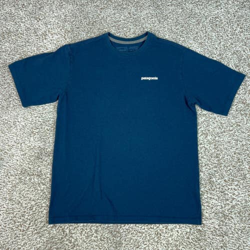 Patagonia Shirt Mens Medium Blue P6 Responsibili Tee Logo Hiking Outdoors Gorp