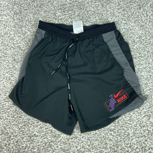 Nike Shorts Mens Small Black Gray Dri FIT Running Lined Athletic Workout Gym