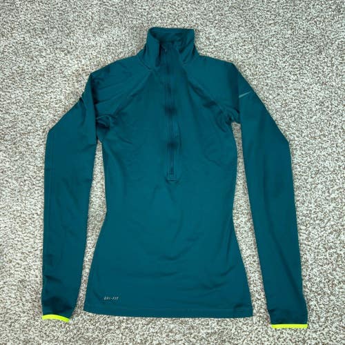 Nike Pullover Womens XS Blue Green Pro 1/4 Zip Running Training Sports Workout