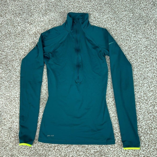Nike Pullover Womens XS Blue Green Pro 1/4 Zip Running Training Sports Workout